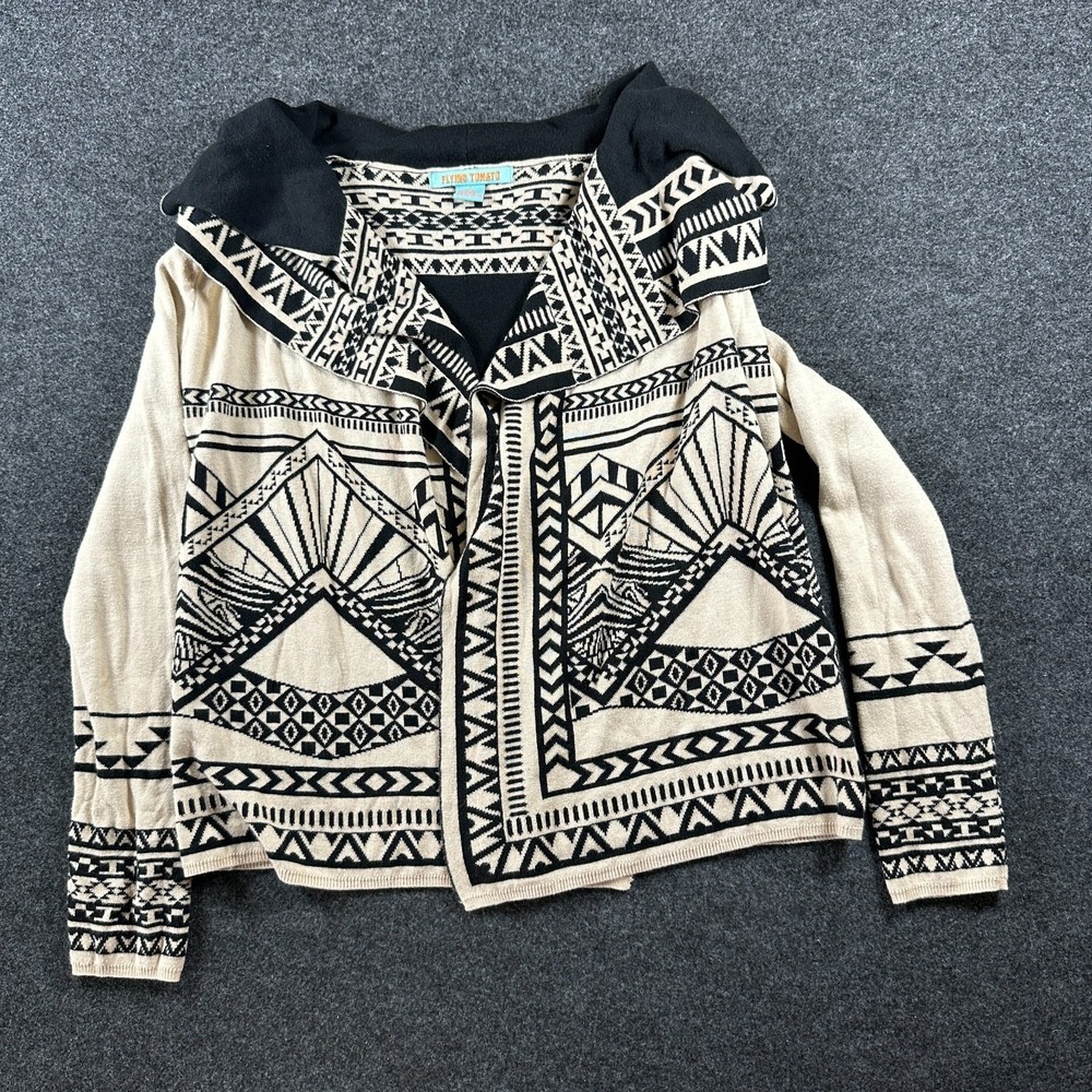 Flying Tomato Tan Aztec‎ Print Open Front Cardigan Sweater Women SM Southwestern